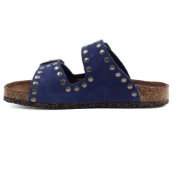 Best Sale Mules liège cloutées cuir daim bleu Femme Sandales