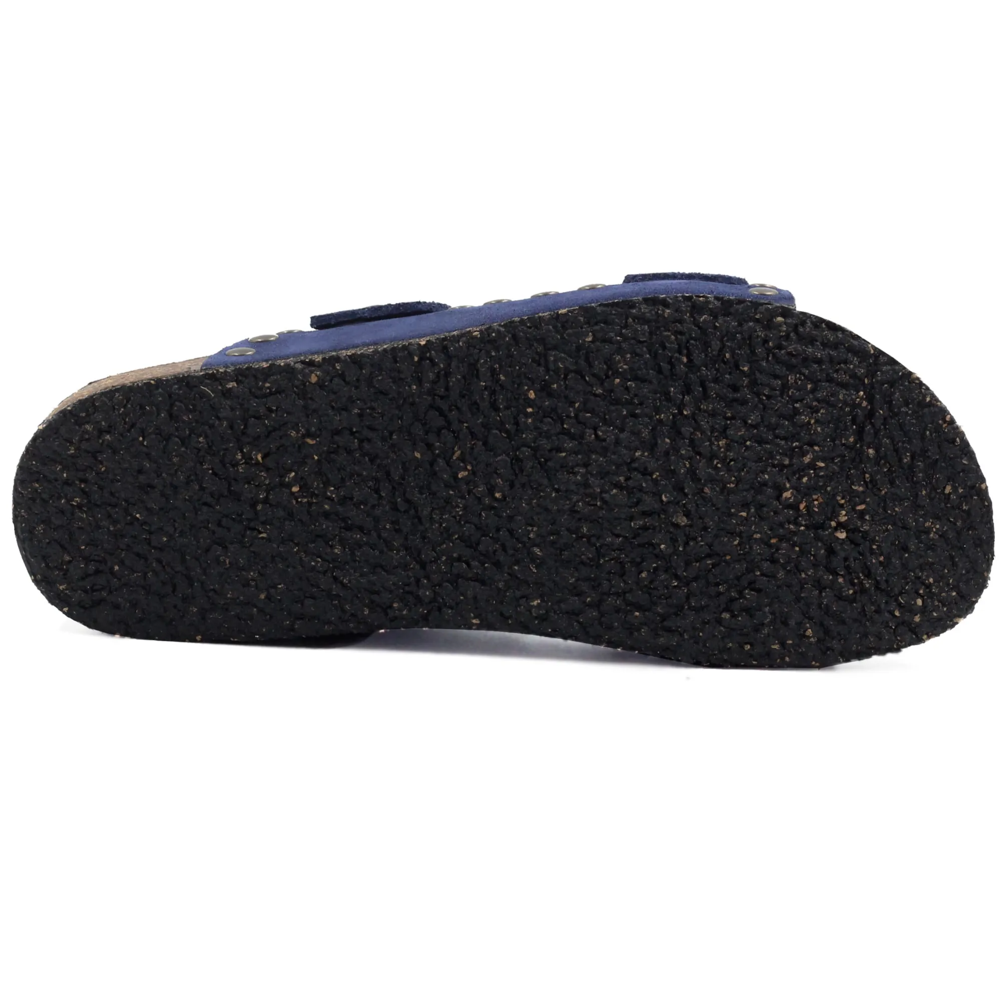 Best Sale Mules liège cloutées cuir daim bleu Femme Sandales