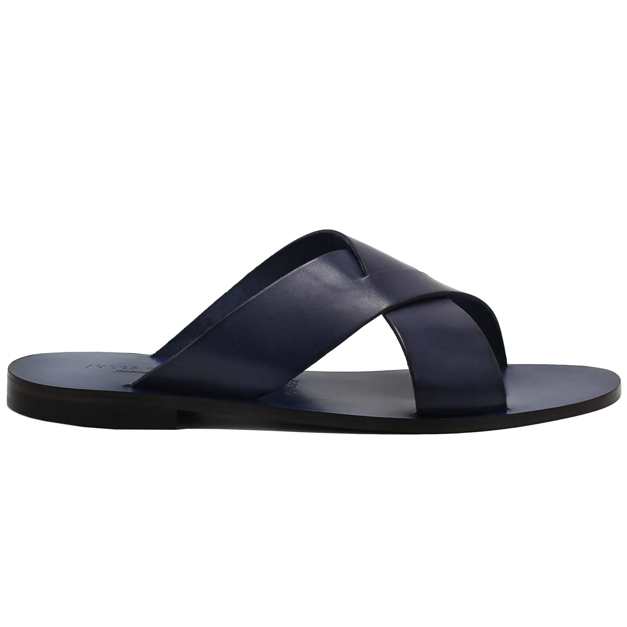 Sale Mules plates cuir bleu Femme Sandales