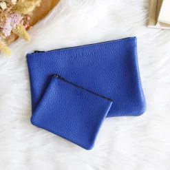 Hot Pochette cuir upcyclé grainé bleu Femme Dressing Recyclé|Pochettes