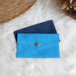 Flash Sale Pochette enveloppe cuir upcyclé bleu Femme Dressing Recyclé|Pochettes