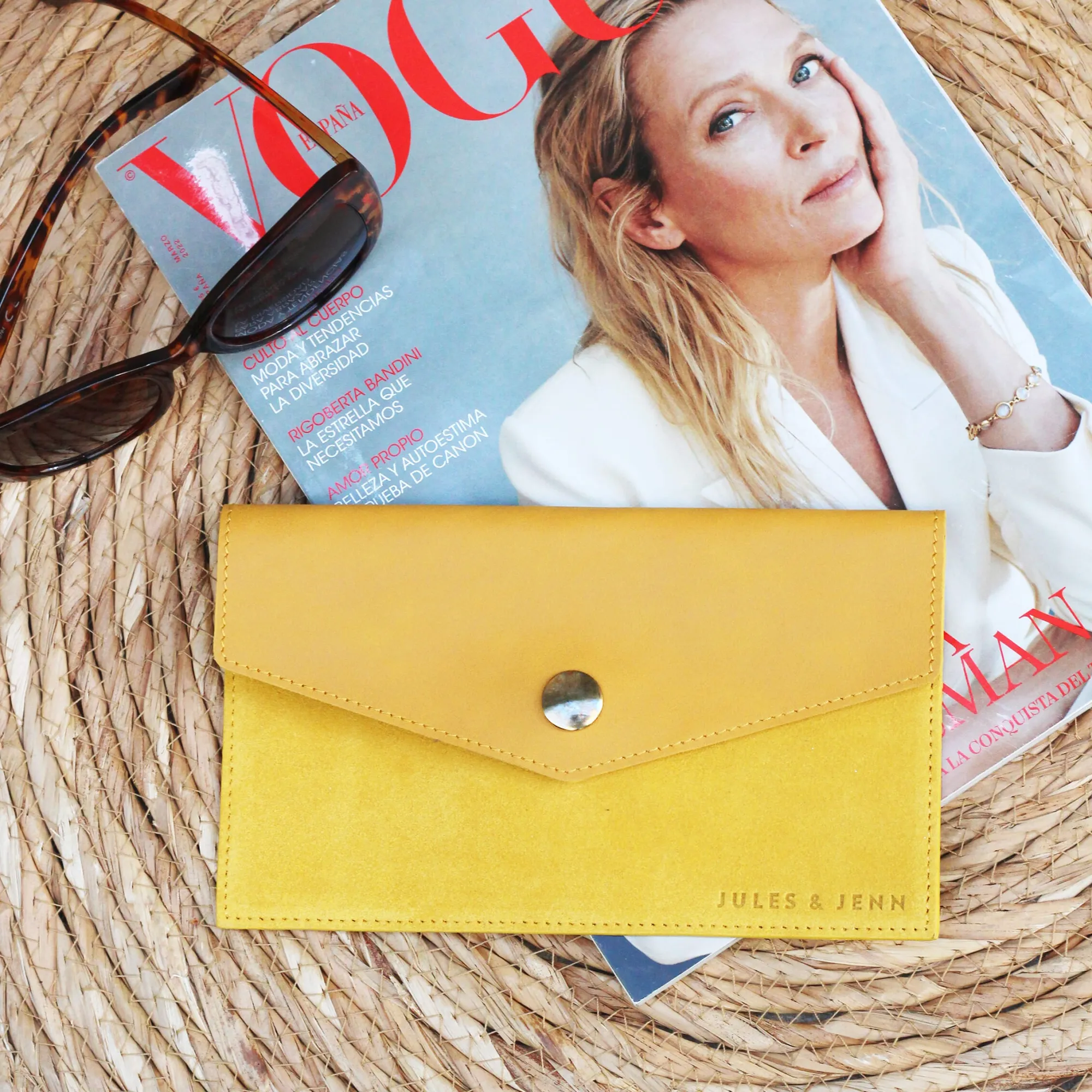 Best Pochette enveloppe cuir upcyclé jaune Femme Dressing Recyclé|Pochettes