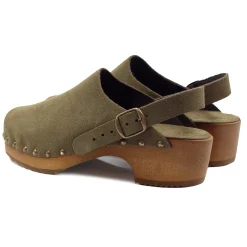 Clearance Sabots bois brides cuir daim Femme Sandales
