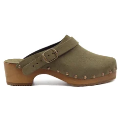 Clearance Sabots bois brides cuir daim Femme Sandales