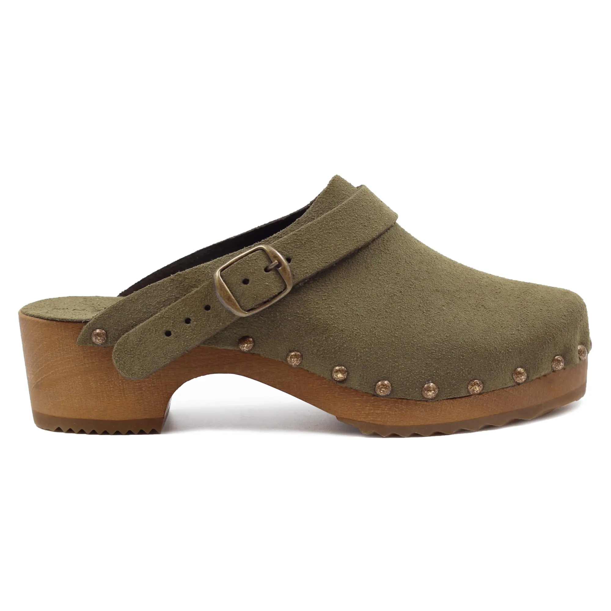Clearance Sabots bois brides cuir daim Femme Sandales