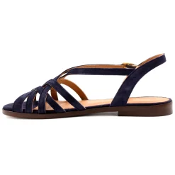 New Sandales plates brides cuir daim bleu Femme Sandales