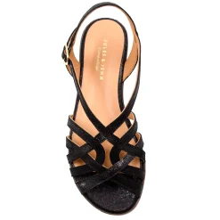 Shop Sandales plates brides cuir irisé noir Femme Sandales