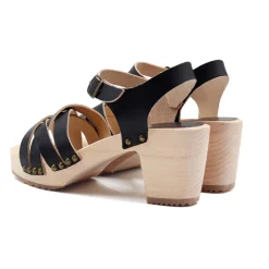 Cheap Sandales talon bois cuir Femme Sandales