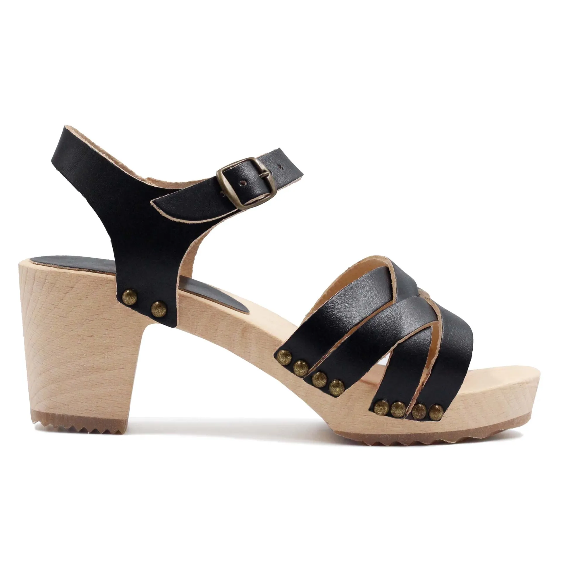 Cheap Sandales talon bois cuir Femme Sandales