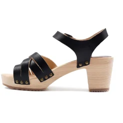 Cheap Sandales talon bois cuir Femme Sandales