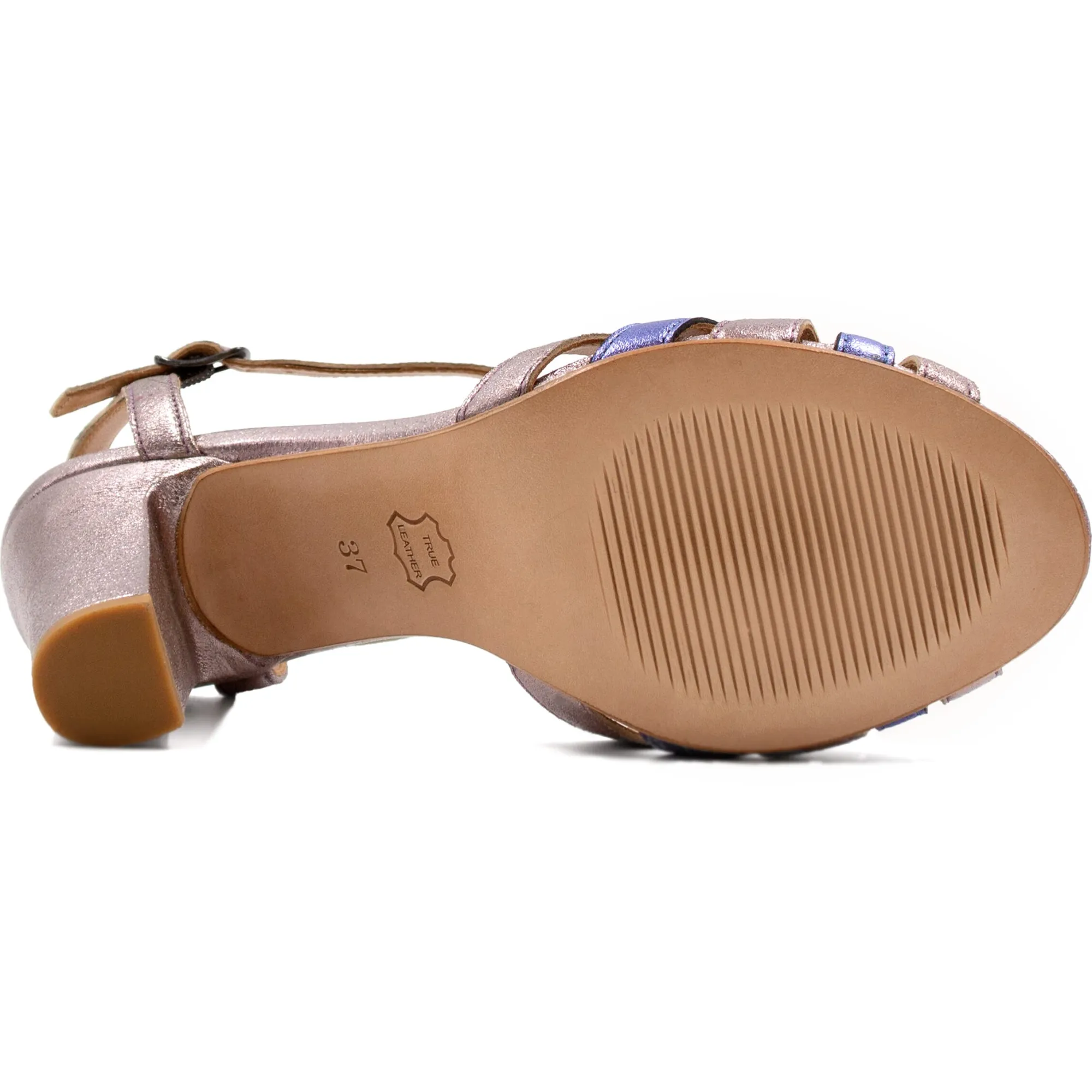 New Sandales talon brides cuir argenté bleu Femme Sandales