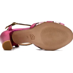 Discount Sandales talon brides cuir métallisé rose Femme Sandales