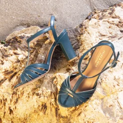 Best Sale Sandales talon brides cuir vert Femme Sandales