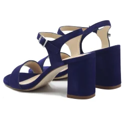 Clearance Sandales à talon cuir daim bleu Femme Sandales