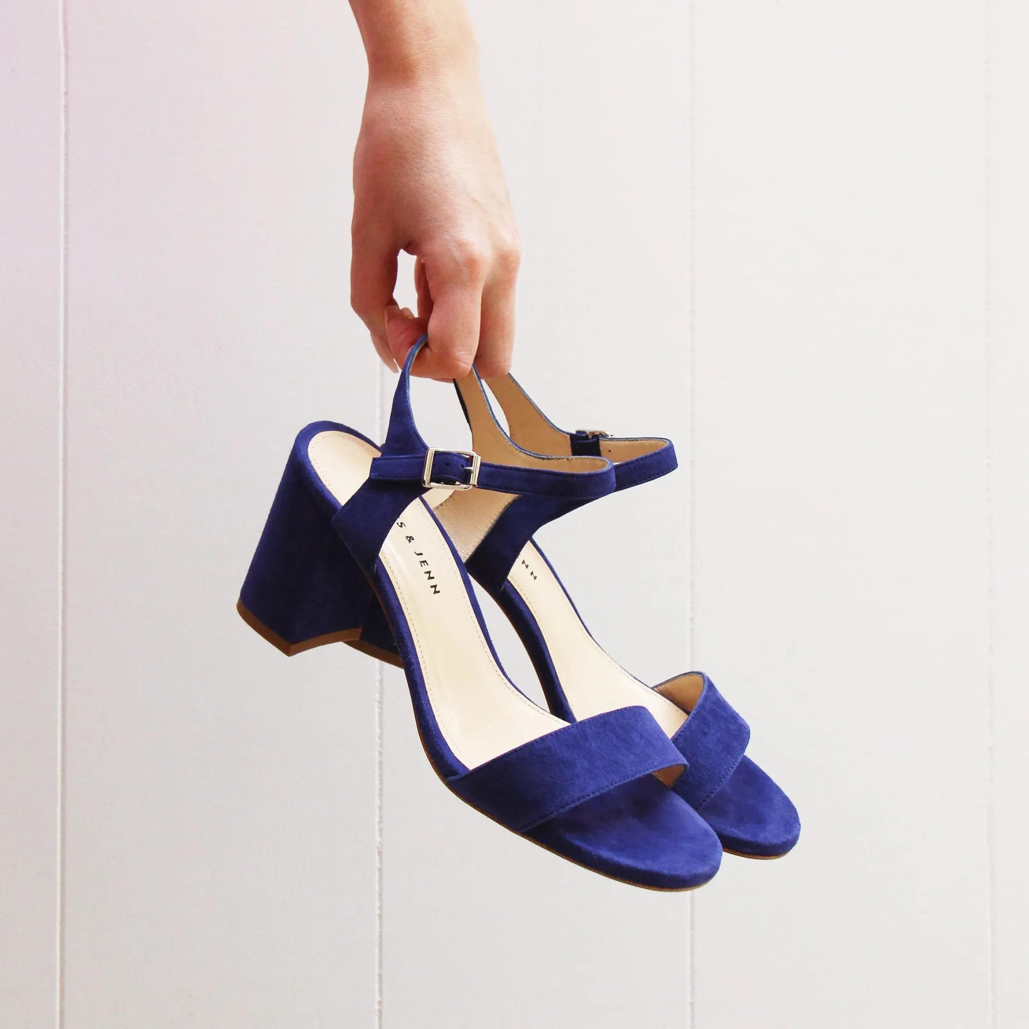 Clearance Sandales à talon cuir daim bleu Femme Sandales