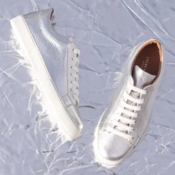 Fashion Tennis lacet cuir grainé métallisé Femme Baskets